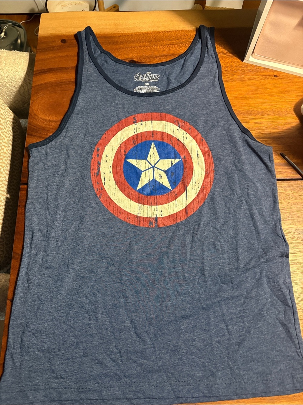Marvel Blue Tank Top with Captain America Shield Graphic